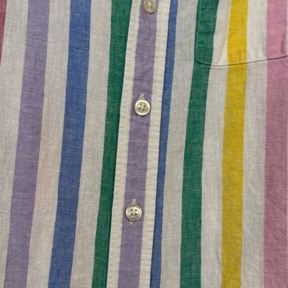Kid's Gap Pastel Rainbow Striped Short Sleeve Button Down Casual Shirt - Picture 5 of 9